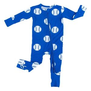 BIRDIE BEAN BLUE BASEBALL PRINT CONVERTIBLE BABY ROMPER